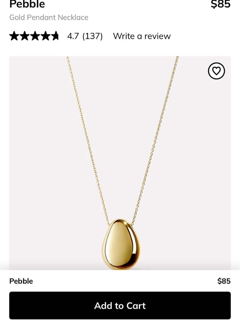 Gold Pendant Necklace - Polished Gold Teardrop